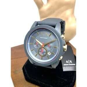 Armani Exchange Men's Watch AX1335 Quartz Chronograph Blue Dial Rubber Band 44mm